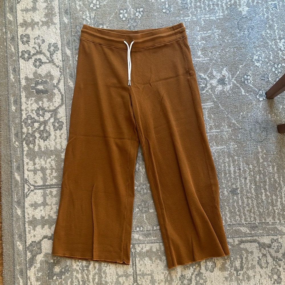 Mate the Label waffle knit pants in burnt orange/amber color